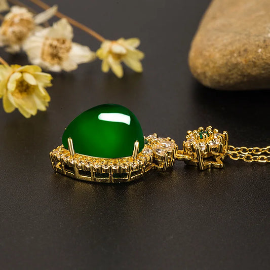 Diamond & Genuine Emerald Pendant Necklace in Yellow Gold